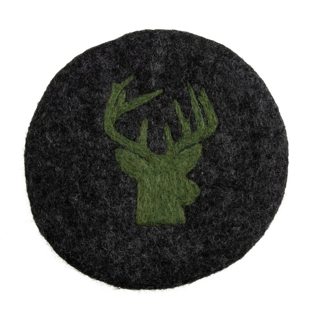Thirstystone Round Felt Trivet green Deer Head NWT